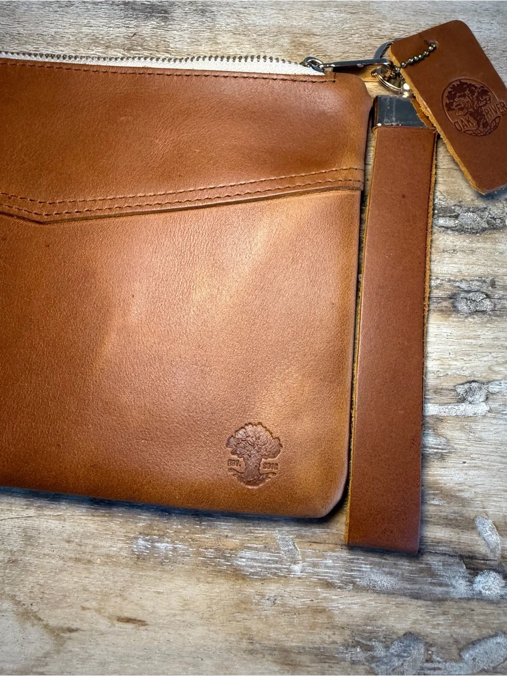 Oak River Brown Leather Wristlet